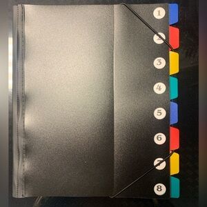 Plastic Black Expanding File Folder with 8 Colorful Tabs and elastic